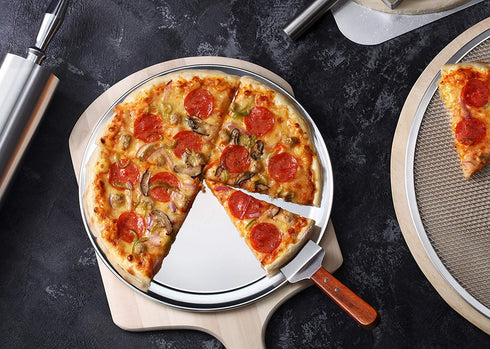 New Star Foodservice 50875 Pizza Pan/Tray, Wide Rim, Aluminum, 10 Inch, Pack of 6