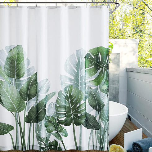 NICETOWN Plant Shower Curtain for Bathroom Waterproof, Fresh Palm Tree Banana Leaf Green Shower Curtain with 12 Rustproof Stainless Steel Hooks for Laundry Room, 72" by 72"