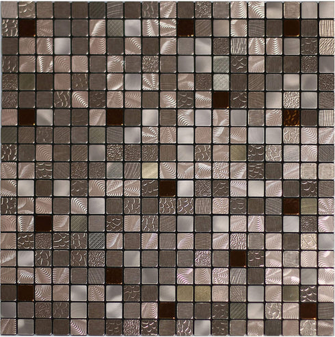 5 Sheets Self-Adhesive Aluminum Mosaic Peel and Stick Metal Tiles 3D Wall Sticker Panel Backsplash for Kitchen & Bathroom (12"x12" Bronze)
