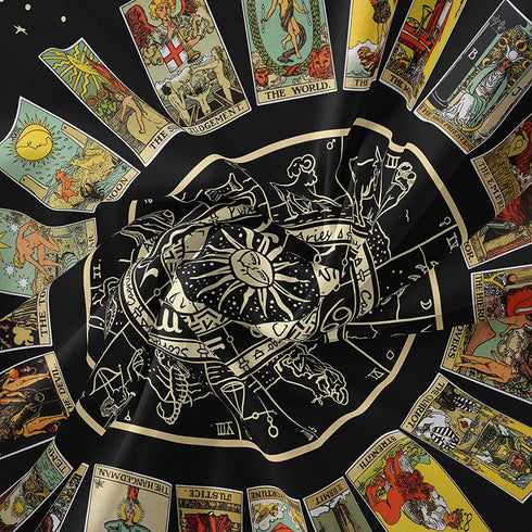 Sun Constellation and Star Tarot Card Tapestry - Bohemian Astrology Tapestries Zodiac Wall Hanging for Home Bedroom Aesthetic Wall Art Decor Black Tapestry