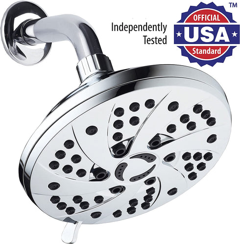 High Pressure 6-inch / 6-Setting Premium Rain Shower Head by AquaDance for the Ultimate Shower Spa Experience! Officially Independently Tested to Meet Strict US Quality & Performance Standards!