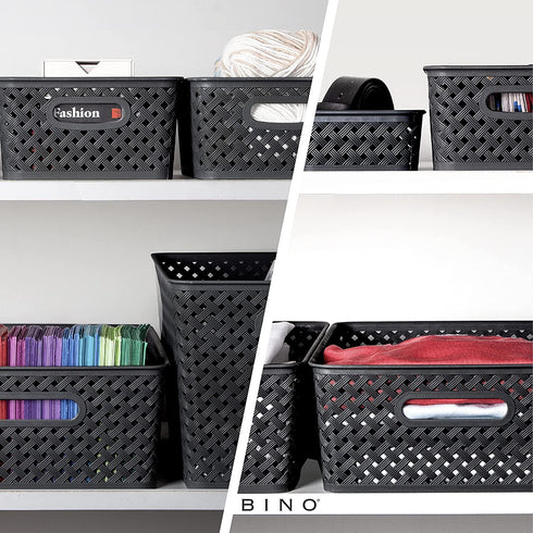 BINO Woven Plastic Storage Basket, Large (Black)