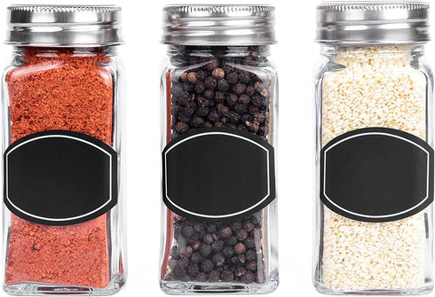 Spice Jars - Spice Containers - Spice Jar - 14 Square Glass Spice Bottles (4 oz) with 60 Chalkboard Labels, Chalk Marker, Stainless Steel Lid, Shaker Insert Tops, Funnel - Complete Organizer Set