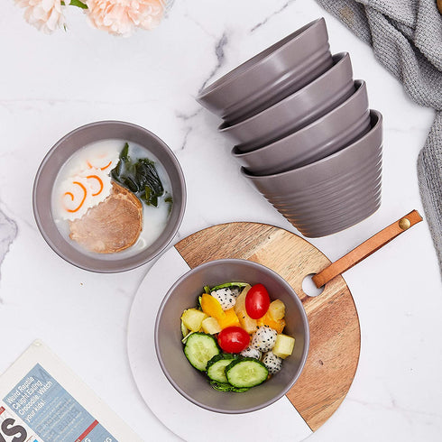 Ramen Bowl 13 Oz. Set of 6 Ceramic Ramen Noodle Rice Bowl, Microwave Safe Appetizer Bowls, Oven To Table Ramekins Bowls, Grey