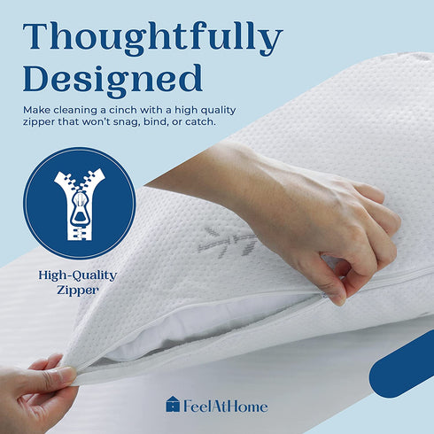 FeelAtHome Cooling Bamboo Pillow Cover Waterproof 20 x 26 Inches Pack of 2 (Standard) - Very Soft & Comfortable, Zippered Bamboo Pillow Cover Pillowcase - Fibre Fabric Case Cover