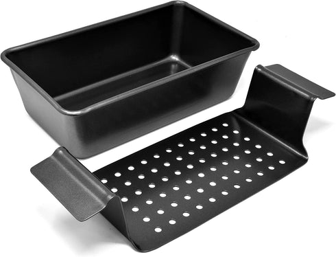 PERLLI Nonstick Meat Loaf Pan Bread Pan with Insert, 2-Piece Healthy Meatloaf Pan Set, Grey