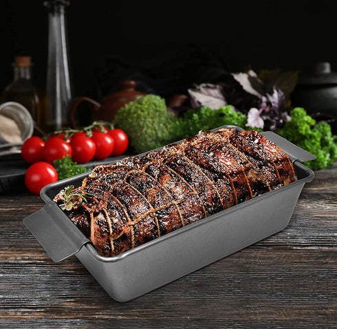 PERLLI Nonstick Meat Loaf Pan Bread Pan with Insert, 2-Piece Healthy Meatloaf Pan Set, Grey