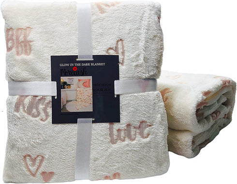 Morecash Glow in The Dark Throw Blanket,Heart and BFF,All Seasons Luminous Blankets,The Gifts for Kids and Adults (56x72, Heart and BFF)