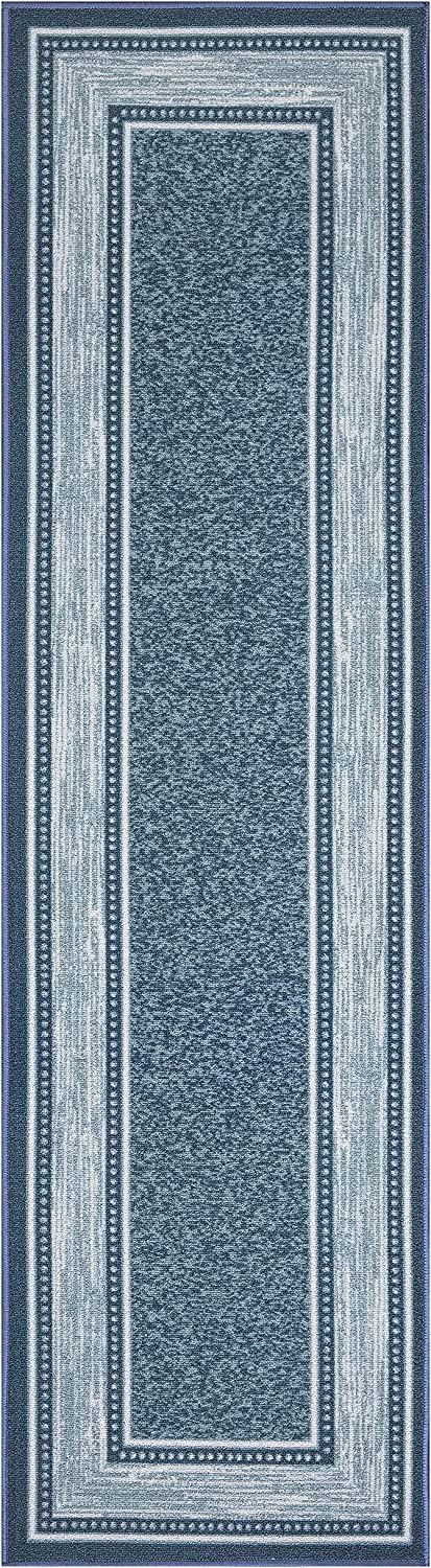 Ottomanson Ottohome Collection Contemporary Bordered Design Rubberback Runner Rug, 1'10" x 7', Blue