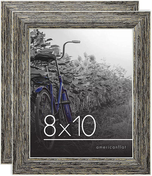 Americanflat 8x10 Rustic Tan Picture Frame with Polished Glass - Horizontal and Vertical Formats for Wall and Tabletop - Pack of 2