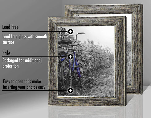 Americanflat 8x10 Rustic Tan Picture Frame with Polished Glass - Horizontal and Vertical Formats for Wall and Tabletop - Pack of 2