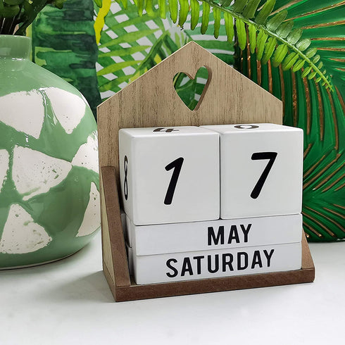 Wooden Calendar Block, Perpetual Desk Calendar, Date Block, for Desk, Office, Home Decor, 4.7x2.4x5.7 inches HOCHIZE