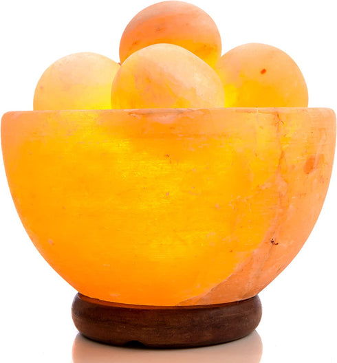 Rakaposhi Natural Himalayan Salt Ball Bowl Lamp, Authentic Stone Mineralamp, Premium Quality Wood Base with Dimmer Switch
