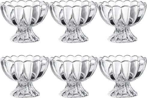 KMwares 6PCs Set 5.6oz Small Cute Footed Tulip Clear Glass Dessert Bowls/Cups - Perfect for Dessert, Sundae, Ice Cream, Fruit, Salad, Snack, Cocktail, Condiment, Trifle and Christmas Holiday Party