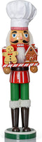 Ornativity Christmas Chef Nutcracker Figure Wooden Chef Hat Nutcracker with Gingerbread Man and House Holiday Decoration