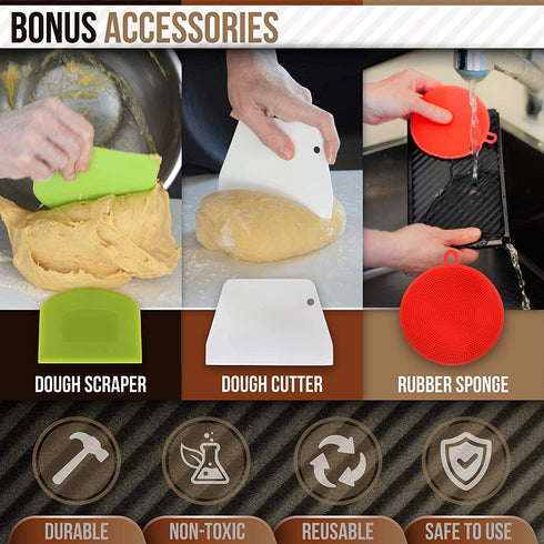 HiliStar Pullman Loaf Pan Set - with Lid Cover, Dough Scraper, Cutter, Rubber Sponge - Aluminum Pain De Mie Non-stick Bread pan with lid, Black Baking box Toast Bread bakeware - 8.3"x4.7"x4.4"