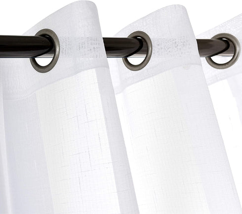 RNDRSSE Sheer Curtains Faux Linen Semi Voile Light Filtering Drapes Pair for Bedroom Living Room, Set of 2 Grommet Top Window Curtain Panels (Each 54 x 84 Inch, White)
