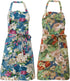 2 Pack Bib Aprons for Women Soft Cotton Linen Kitchen Cooking Chef Apron with Pockets Adjustable Machine Washable 002