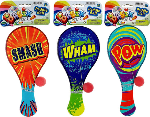 JA-RU Wood Paddle Ball with String (12 Packs) Real Quality Paddle Balls Classic Game Toy. Plus 1 Bouncy Ball | Item #751-12A
