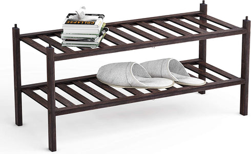 BAMEOS 2-Tier Shoe Rack,Bamboo Stackable Shoe shelf Storage Organizer,27.2"x11"x13.2" For Entryway, Hallway, and Closet