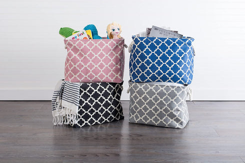 DII Polyester Container with Handles, Lattice Storage Bin, Large, Navy Lattice