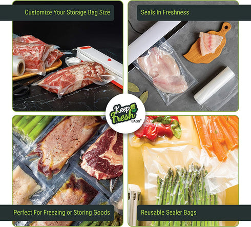 Keep Fresh Food Vacuum Sealer Rolls (11" x 50', 2 Rolls), 3.5mil Food Storage Bags for Sous Vide and Freezer Storage, Food Saver Rolls (100 Feet)
