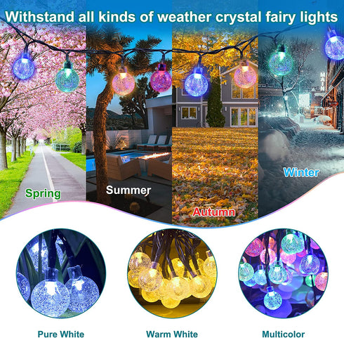 TYNLED Crystal Globe String Lights Outdoor, 60LED 36Ft Waterproof Solar String Fairy Lights Globe Crystal Balls Lighting for Home Garden Yard Patio Christmas Decoration