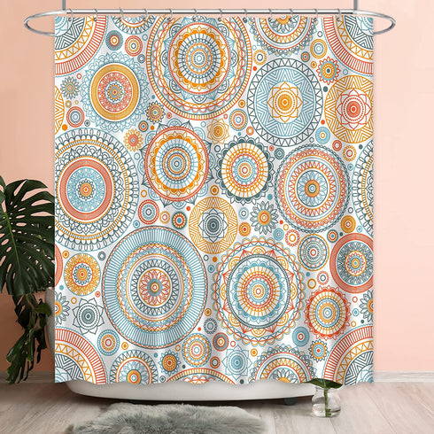 Boho Shower Curtain Orange Floral Mandala Flower Paisley Bohemian Shower Curtains for Bthroom, Orange Blue and Teal, 72" x 72"