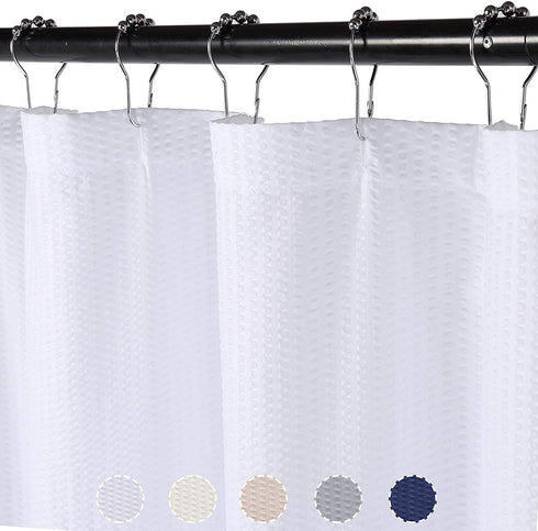 CAROMIO Shower Curtain, Soft Microfiber Fabric Shower Curtain or Liner for Bathroom, Decorative Embossed Pattern, Water Repellent, White, 72x72 Inches