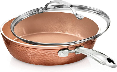 Gotham Steel Hammered Copper Collection 10 Nonstick Fry Pan with Lid, Premium Cookware, Aluminum Composition with Induction Plate for Even Heating, Dishwasher & Oven Safe