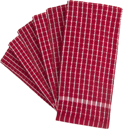 Pleasant Home Kitchen Towels (18" x 24", 6 Pack) Check Design - Solids and Multi- 320 GSM - Super Absorbent Kitchen Towels (Red, Solid Yarn Dyed)