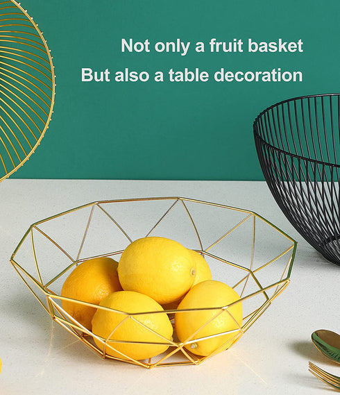 WORTHBUY Gold Fruit Bowl Decorative Bowl For Centerpieces Fruit Basket For Kitchen Counter Fruit Holder Round Metal Basket