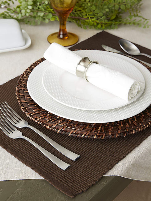 DII 100% Cotton Basic Ribbed Placemat Set, Dark Brown, 13x19, 6 Piece