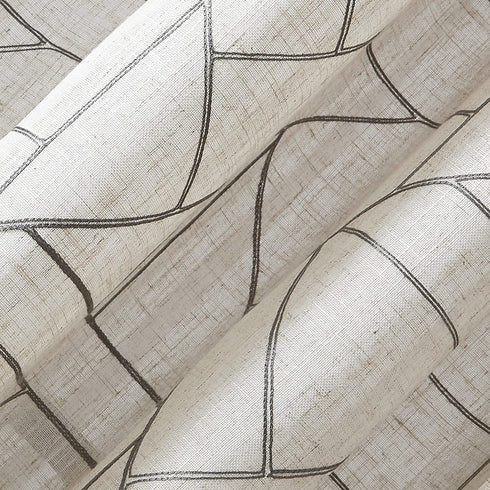 Archaeo Fragmented Geometric Embroidery Mid-Century Modern Natural Blend Curtain, 50 in x 84 in Panel, Gray/Linen