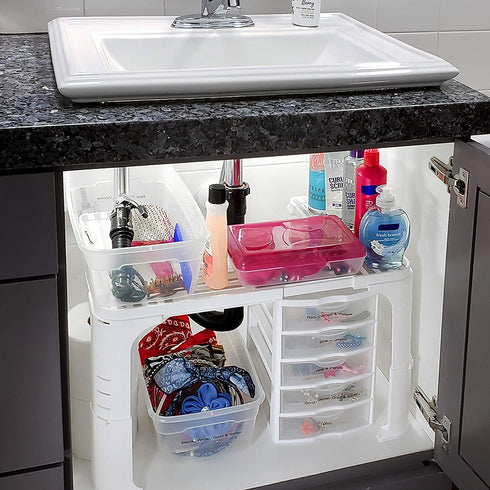 Spicy Shelf Expandable Under Sink Organizer and Storage I Bathroom Under the Sink Organizer Kitchen Under Sink Shelf I Cleaning Supplies Organizer Under Sink Storage I EXPANDABLE HEIGHT DEPTH & WIDTH