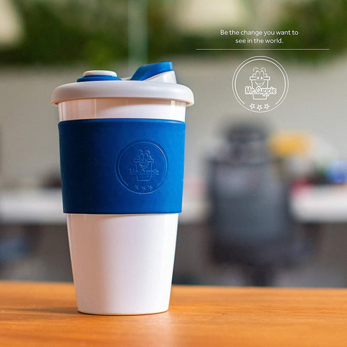 Mr.Cuppie 16oz Reusable Coffee Cups with Lids ,Dishwasher and Microwave Friendly Cup, Travel Coffee Mug Silicone Sleeve ,Portable To Go Coffee Mug (Space Blue)
