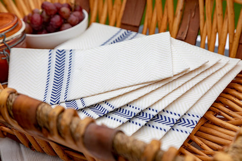 ClassicPoint Dinner Napkins - Blue Bistro Stripe - Decorative & Disposable - Soft, Absorbent & Durable (15.5"x15.5" - Pack of 50)