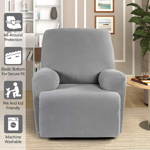 Recliner Cover 4-Pieces, TAOCOCO Recliner Stretch Sofa Slipcover Recliner Cover 1 Seater Couch Protector Soft Furniture Protector Covers with Elastic Chair Covers Jacquard Pattern (Dusty Grey)