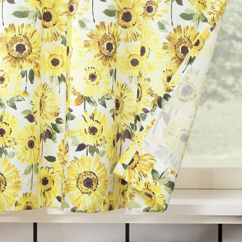 No. 918 Sunbeam Sunflower Print Semi-Sheer Rod Pocket Kitchen Curtain Valance and Tiers Set, 54 in x 24 in (3 Piece), Yellow