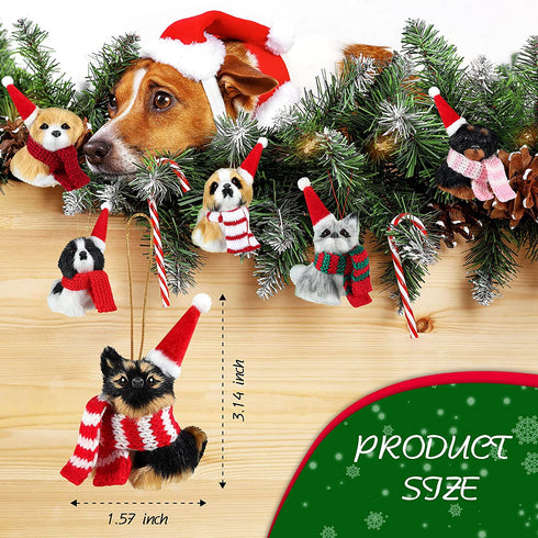 6 Pieces Christmas Dog Ornament with 6 Scarfs Santa Hats Funny Cute Doggy Hanging Decorations Lanyard Artificial Fur Decorative Furry Pet Pendant for Xmas Tree Decor Home Present Party DIY