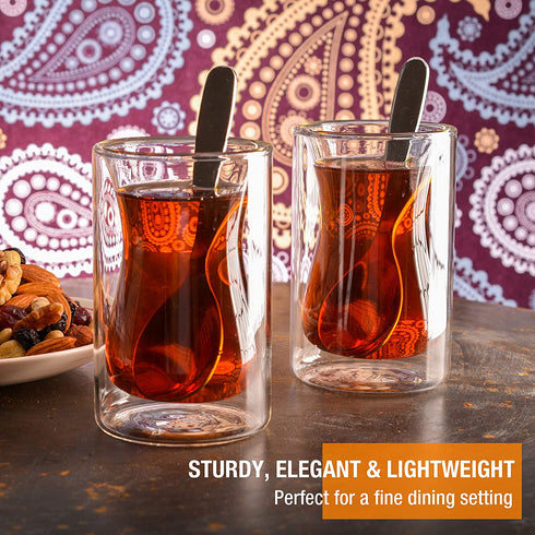 6 oz Turkish Tea Cups - Set Of 2 - Double Walled Clear Glass Cup - Small Coffee Mug - Cafe Latte Espresso or Cappuccino Beverages Mugs by Epar©