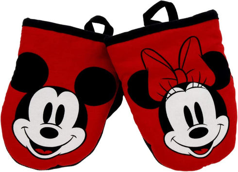 Disney Kitchen Cotton Mini Oven Mitts/Glove Set w/Neoprene Insulation for Easy Gripping While Cooking, Heat Resistant Kitchen Accessories, 5? x 6.5?, Mickey & Minnie Face, 2pk