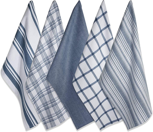 DII Assorted Woven, Kitchen Dishtowel Set, 18x28, Stone Blue, 5 Piece