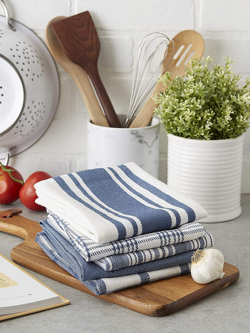 DII Assorted Woven, Kitchen Dishtowel Set, 18x28, Stone Blue, 5 Piece