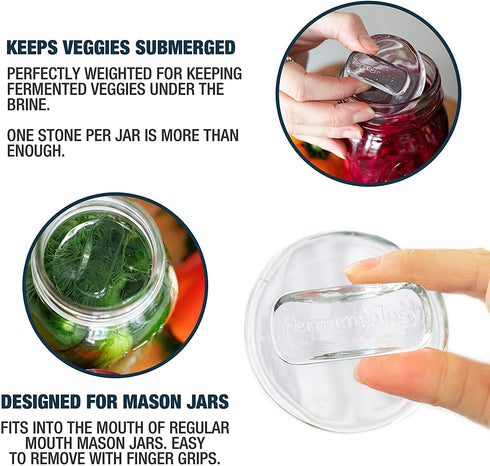 Fermentology Sauer Stone Glass Weights Pickling and Fermenting Weights - Set of 4 - Regular Mouth Mason Jar Fermentation