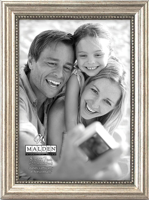 Malden International Designs Classic Wood Picture Frame, 5x7, Silver