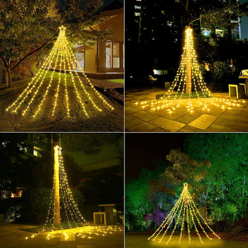 Decute Christmas Decorations Outdoor String Lights 8 Modes and Timer with Remote, Waterproof 320 LED Christmas Tree Lights Star Lights for Yard Garden Backyard Wedding Holiday Decor Warm White