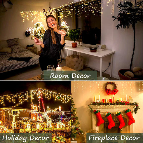Christmas Lights Outdoor Decorations Iciclelights 39ft 450 LED Dripping Twinkle Ice String Light, 8 Modes Plug in Waterproof Fairy Curtain Lights for House Holiday Patio Yard Party Decor(Warm White)