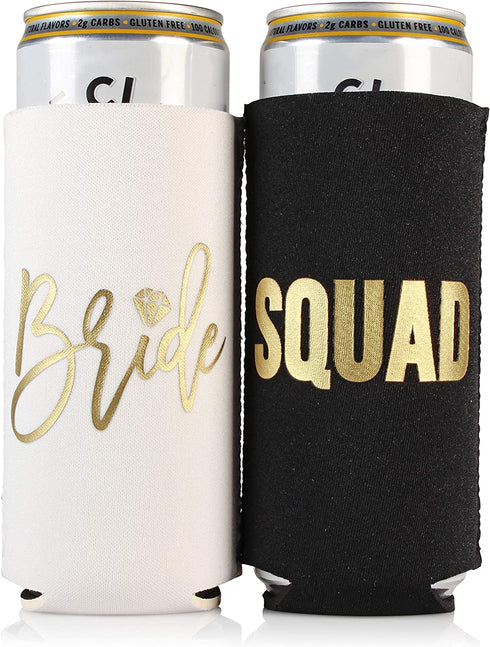 Bachelorette Party Decorations Slim Can Coolers - Bridal Party (Black Squad, 10)