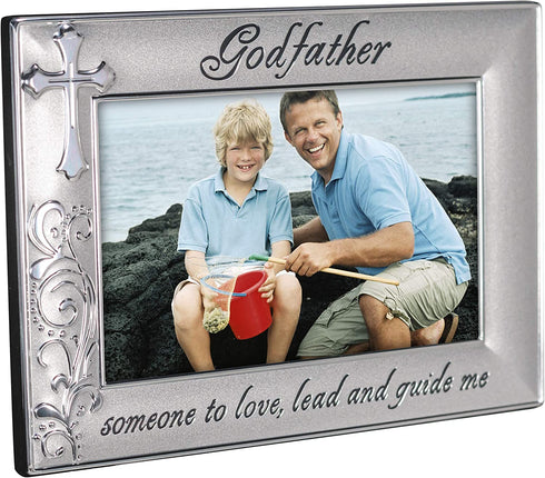 Malden International Designs Godfather with Cross Picture Frame, 4x6, Silver
